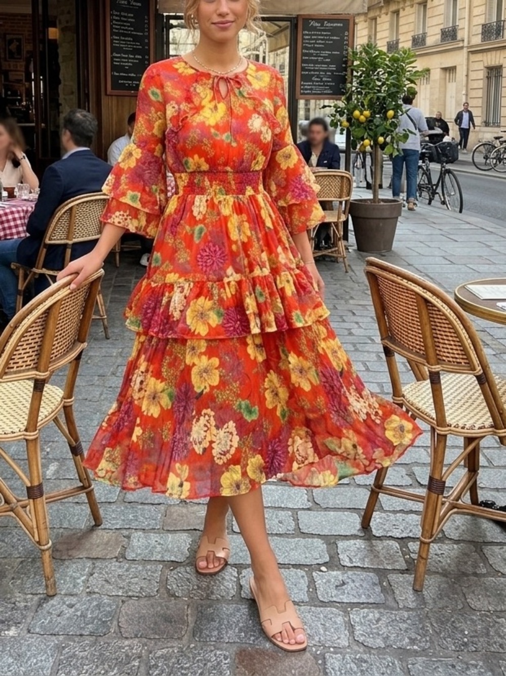 Reba Free Spirit Floral Tiered Midi Dress